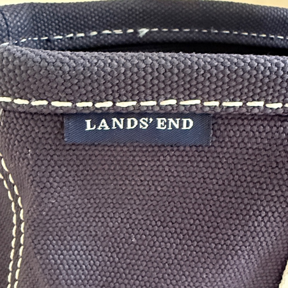 Land’s End Small Canvas Tote Bag with Contrast Stitching - Navy & White - Picture 2 of 9